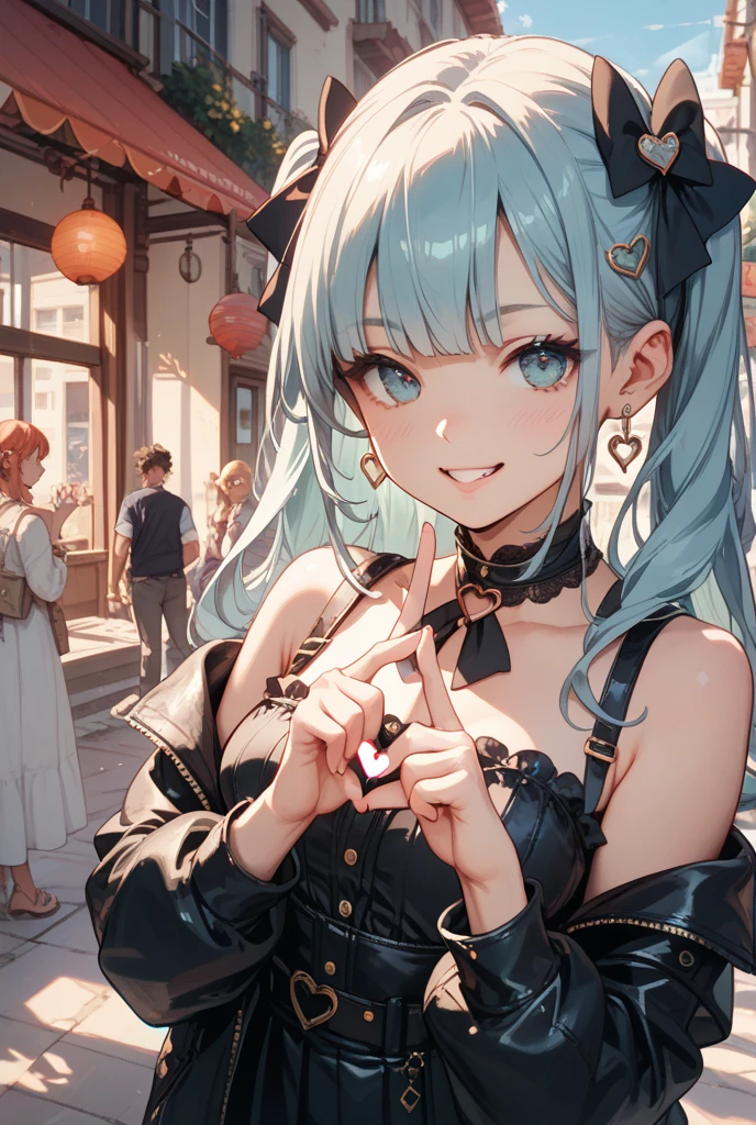 (masterpiece, best quality, hires, high resolution:1.2),(extremely detailed, intricate details, highres),1boy,2girl,seductive smile,smile,blue hair,hair between eyes,blue eyes,freckles,eyelashes,highly detailed,<lora:people slider:3>,traditional_chinese_architecture,dynamic pose,sexy pose,blush,outdoors,sitting at a table in a cafe on the street,valentinetech,scifi,tasty details,<lora:ValentineTech:1>,