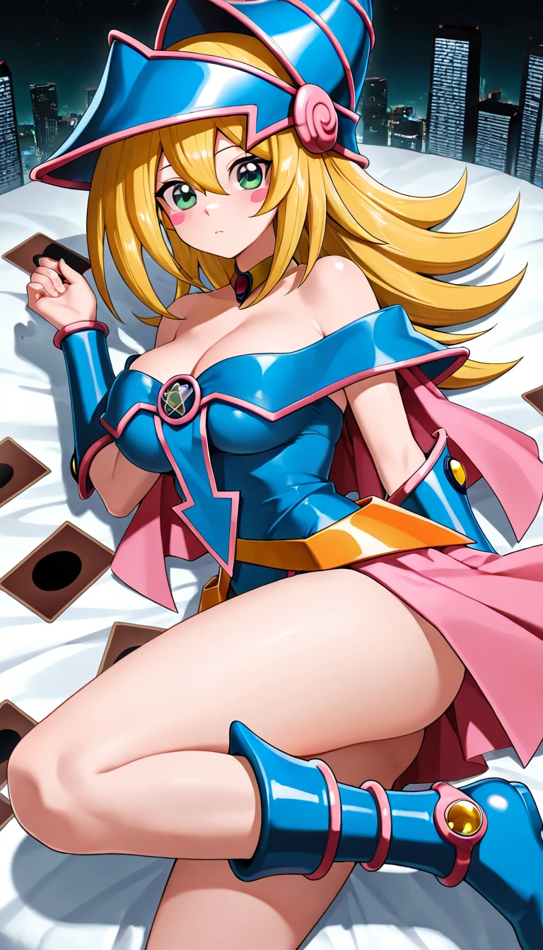 Black Magician Girl、super breasts、thick thighs、blonde hair、magic circle、8K, 4k, highest quality, High resolution: 1.2),winking、cute anime face、Pink blush on cheeks、noise removal、Leotard that bites into、have a cane、Hold your cane、Rear view、Turning around、full body portrait、T-back that digs into your butt、Glowing green eyes、Laughter,，[[Delicate fingers and hands：0.55]：：0.85]，（Finger details）， （Woman stretches her right hand：1.7），fingering，（juice：1.2）），Embarrassed expression、The expression on your face when you can&#39;t bear to go to the toilet，（Sexual pleasure expression：1.4），（pained expression：1.2），close eyes，sexy look，look up

