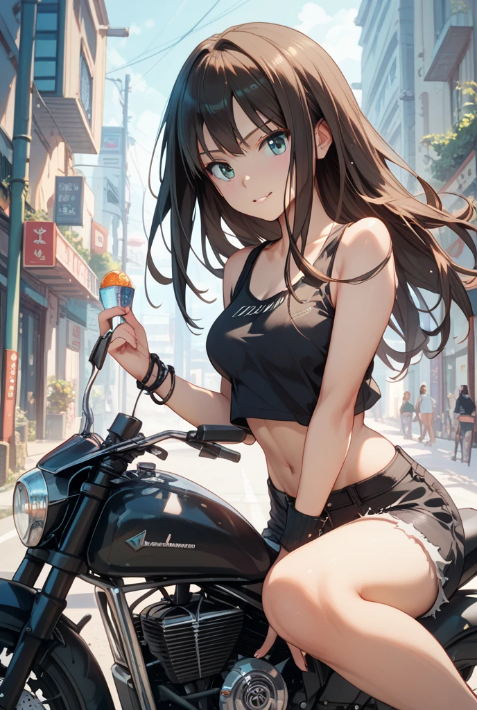 (((masterpiece))), (((best quality))), (((riding a uphill road bike))), ((hands on handlebar))), (((steep slope))), headphones, ((black lace cycling shorts)), strong wind, 1girl, ribbon, ((black longhair)), collarbone, cleavage, ((big tits)), ((sweat)), ((wet body)), shy. blush, thin legs, ((slender figure)), <lora:girllikeuphill:1>
