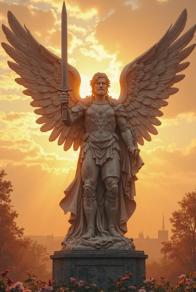 a close up of a statue of an angel with a sword, archangel michael, saint michael the angel, angel protecting man, archangel, an angel standing still, angel in plastic armor, miguel angel, angel statues, angel of verdun, totalitarian socialist angel, angelical, old testament angel, angel protecting woman, biblical accurate angel, armor angle with wing