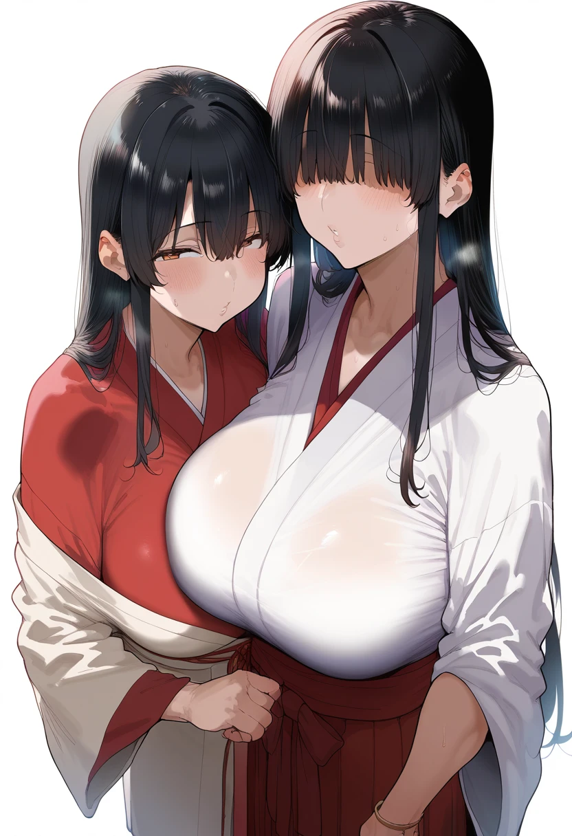 Beauty mother-in-law Height difference Both sisters have beautiful breasts yukata Black Hair Summer festival night White panties Holding back tears