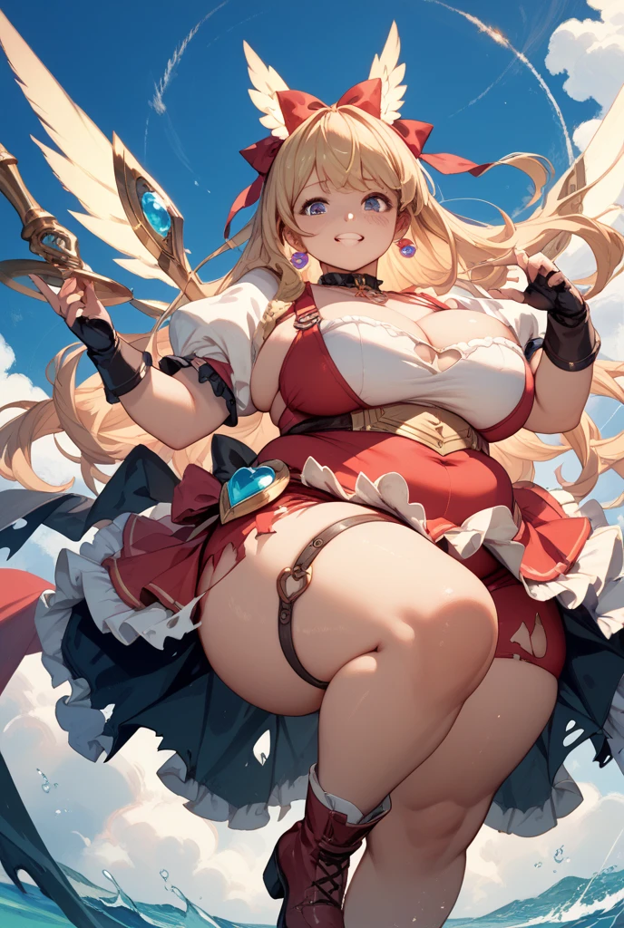 (raw photo, Best Quality), (realist, Photo realist: 1.3), Best Quality, Very detailed, masterpiece, Hyperdetail, illustration, 1 girl, dynamic angle, World masterpiece Theater, disordered_long_hair, Best Quality, Fondo de pantalla CG unity 8K Very detailed, ink, Amazing, cinematic lighting, spring_flare, full body image: 1.2, dunhuang_style, flying: 1.Two huge breasts