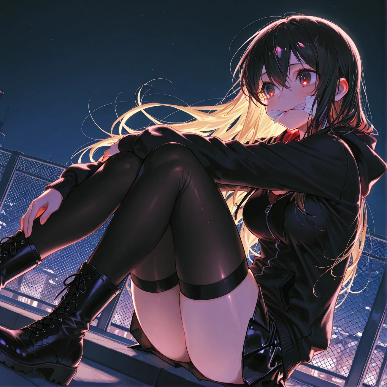 ((NSFW,Black leather jacket)),beautiful, masterpiece, Highest quality, Hello,One Girl, Look at the viewers, bath, Wet skin,Leg spread,smile,Sweat,Messy hairstyle,sunlight shines in,Are sleeping,Tattoo