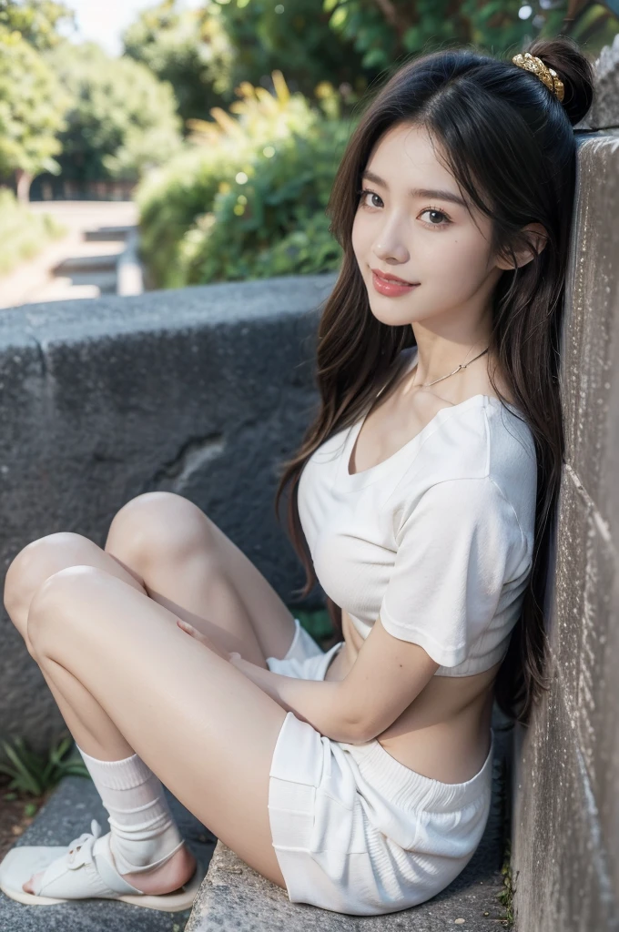 knj, masterpiece, masterpiece portrait, best quality, extremely detailed, watercolor, depth of field, realistic lighting,1girl, solo, Instagram model, character focus, thigh boots, hips out. white gloves,maid headdress,