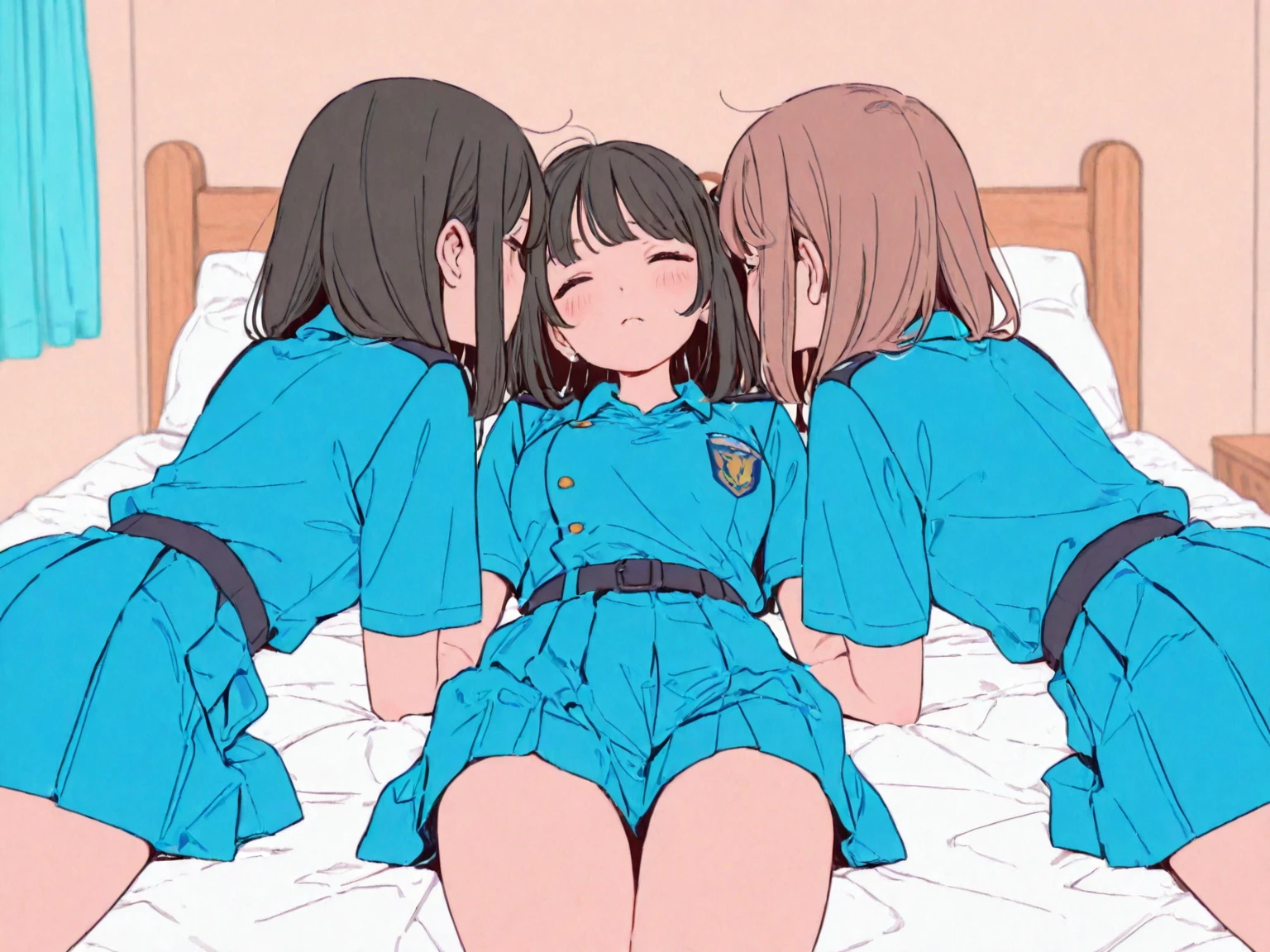 Back of a squatting nudist girl、Many elementary school boys face each other at close range、touch、surround each other's faces、Group Selfies、In the tent、nsfw、Extreme shame