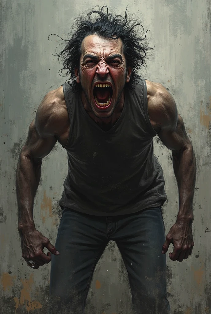 Generate an image where the same motion of the film is intensely, the person who is fury and anxiety