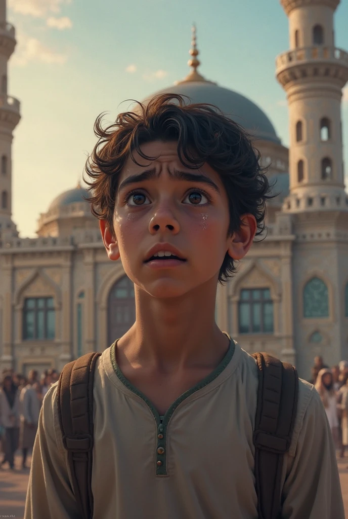 : Miguel, cerca de 5 anos de idade, Cabelo curto no estilo Disney, olhos azul, em uma pequena cidade interior