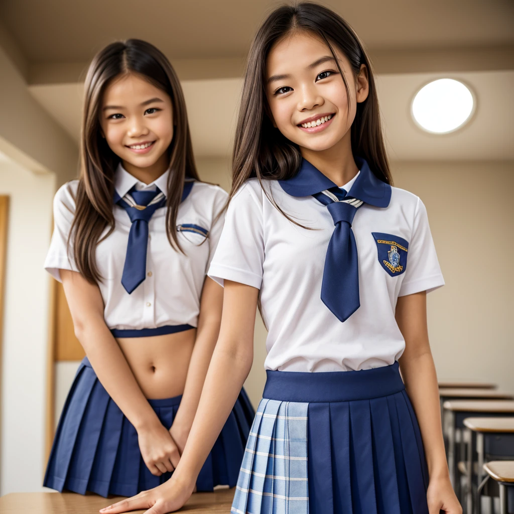 school girl pulling her panties to the side to show her friend in the hall wasy with other students present 