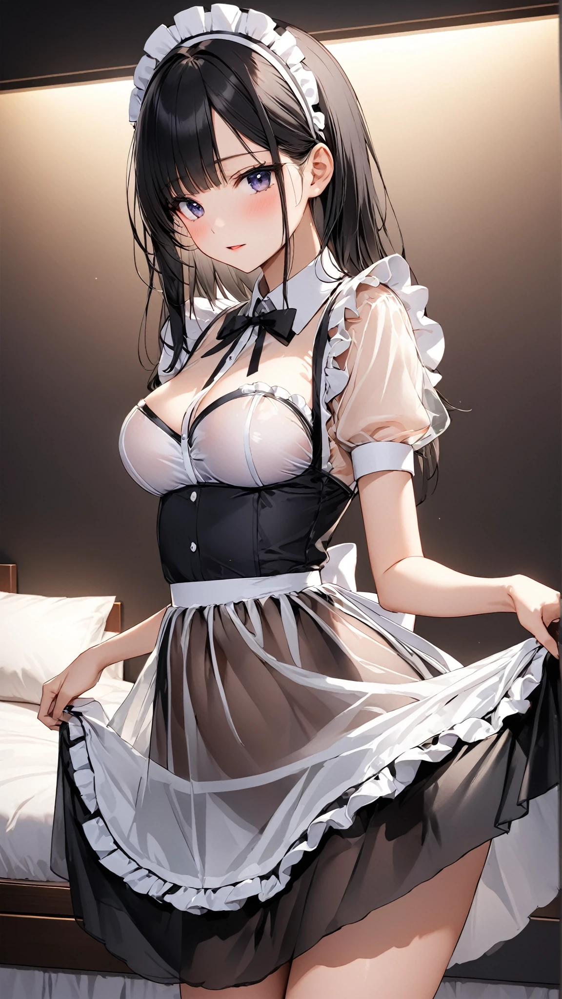 Looking at the audience, Front view, One , alone, grayのツインテール, length_hair、gray_hair, Perfect Face, Symmetrical cute face, Glowing Skin, 非対称の前hair, Big eyes, Droopy eyes, long eyelashes chest), thin, tears目、前hair,BLUSH,tears、 美しいhair, Beautiful Face, Beautiful and beautiful eyes, Beautiful clavicle, Beautiful body, Beautiful breasts, Beautiful thighs, Beautiful legs, Beautiful fingers, (vaginal Sex:1.5), ((Quality fabric texture, 黒いMaid服。Maid_Head ornament,Maid_apron, Very short skirt、, Black Stockings、small breasts are visible)), (Cum in pussy:1.5), Sex, erotic, (Pale skin:0.8), Cum in pussy, Heterosexual, Mole, Mole under eye, (Inside the Western-style building), (Crying face、Sad face、Superior, Open your mouth)