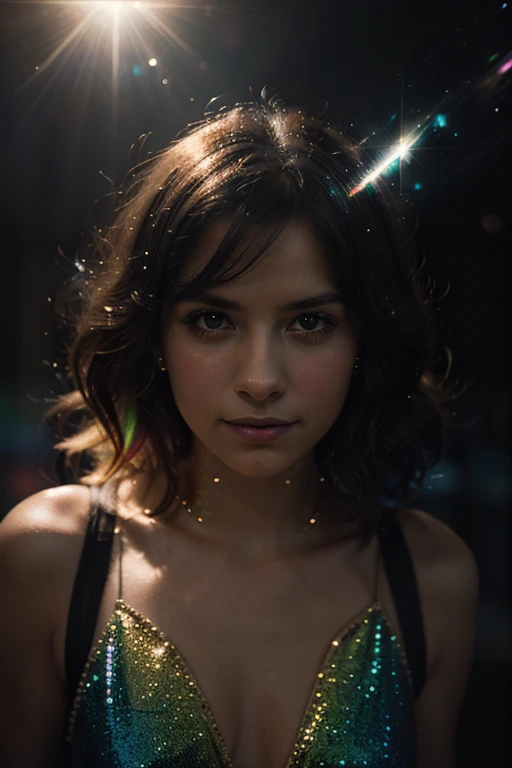 a woman, 25ear old, long brunette hairs, textured skin, a lot of details, dans une fonderie, molten metal, Sparks, peau moite, salopette en cuire, plan large
