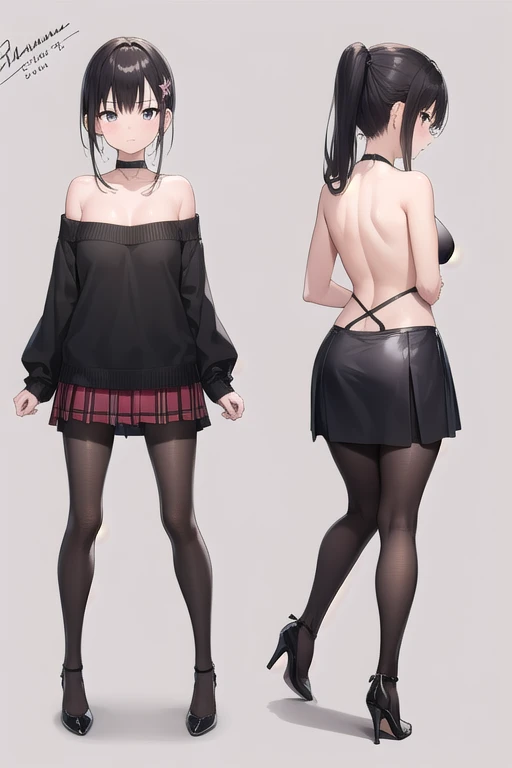 (masterpiece, Highest quality, Highest quality, Official Art, Cosmetology and aesthetics: 1.2), Browsing Caution, Cross-dressing boy with shoulder-length black hair, lingerie,cute, Delicate and short,whole body,Standing boy,three views, Front, back and sides,Character Sheet,whole body,Simple Background
