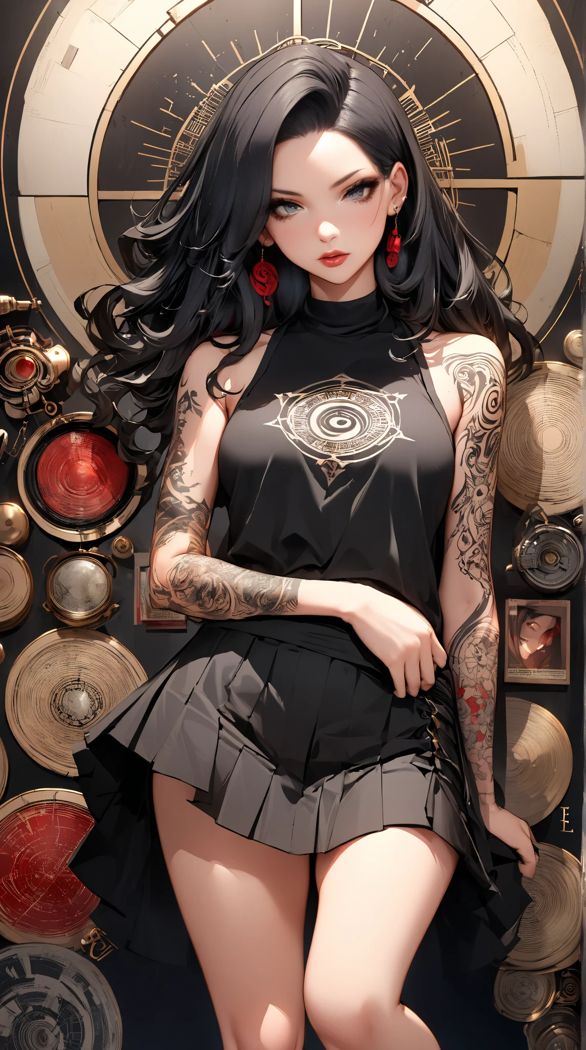 CG K ultrarrealista ,((de primera calidad、8k、32K、Obra maestra、nffsw:1.3)), (superfine illustration)、(super high resolution), (((cuerpo adulto))), (((1 chica en))), ((( bob de pelo corto ))), 25 year old cyberpunk gladiator with perfect body, Hombreras con espinas de metal., Gladiadores in Brooklyn, (( bob de pelo corto )), Camiseta del equipo de rugby rota, Casi desnudo al estilo urbano salvaje de Simon Bisley, pelo rubio corto, ropa minima, Metallic protection on the left arm with complex graphics..., Rojo oscuro con estrellas blancas y rayas azules y blancas., armadura, Lleno de puntas y remaches., Tatuaje de veneno (((Imagen desde la rodilla hacia arriba))), pelo rubio blanco corto, En el fondo、 There is a wall with an intricate design painted by Shepard Fairey...