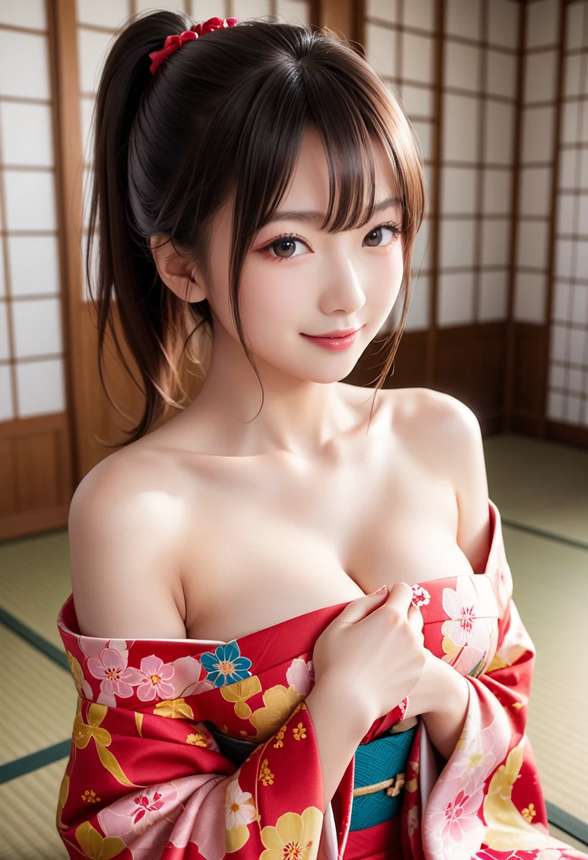 Mastepiece, Best Quality, (Highest quality、8k、masterpiece:1.3)、Ultra-high resolution、Physically Based Rendering、(Photorealistic:1.37)、Two beautiful women with perfect bodies:1.4、Slim abdomen:1.2、Highly detailed face and skin texture、 Red Cheeks、White skin、Narrow waist,Thin legs、Highest quality,Very beautiful woman, (cute:1.2),Perfect Glowing Skin、((Flower Field))、(((Full nudity)))、(((Upper body nude)))、smile、(((I see Chev)))、((A bow tie))、(((Another woman touches my breasts from behind)))、((Small Breasts))、((Big Ass))、(((Red ribbons tied around the body)))