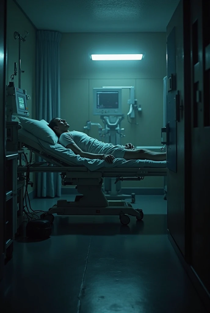 Black deejay hospitalized on a bed with a stretcher and inferneiras inside a music studio with the cables connected to his body