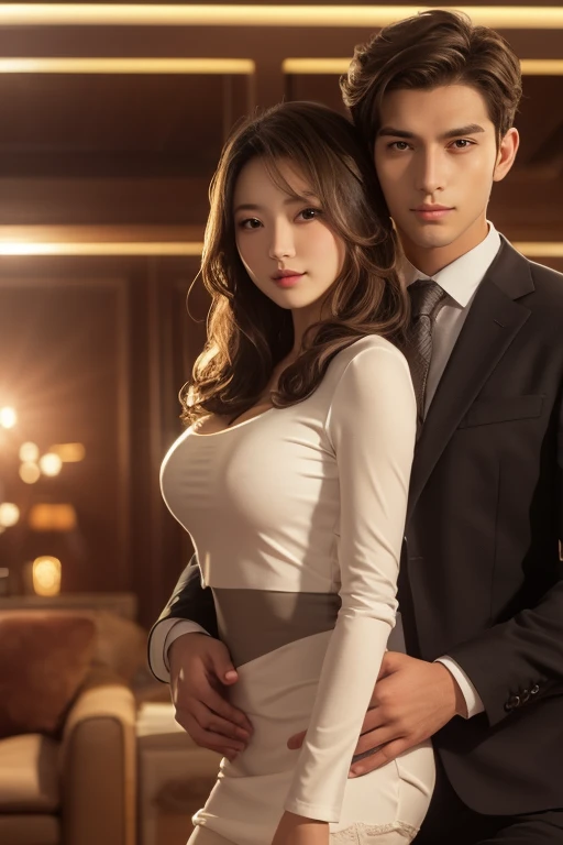 (japanes:1.1)、1womanl、(Middle aged man in suit)、(sexual harassment:1.5)、(Super beautiful)、(beauitful face:1.5)、(A detailed face:1.3)、(Cabaret Club in Shinjuku)、(The hostess sits next to the man:1.1)、(Man touches her chest:1.5)、(Man hugs her waist:1.5)、(with spreading legs:1.4)、(Showing white panties:1.4)、(Extravagant Gold Dresses:1.5)、(troubled look:1.5)、high-heels、(Wearing heavy makeup)、Brown hair、(Tables lined with whiskey)、(At SFW)
