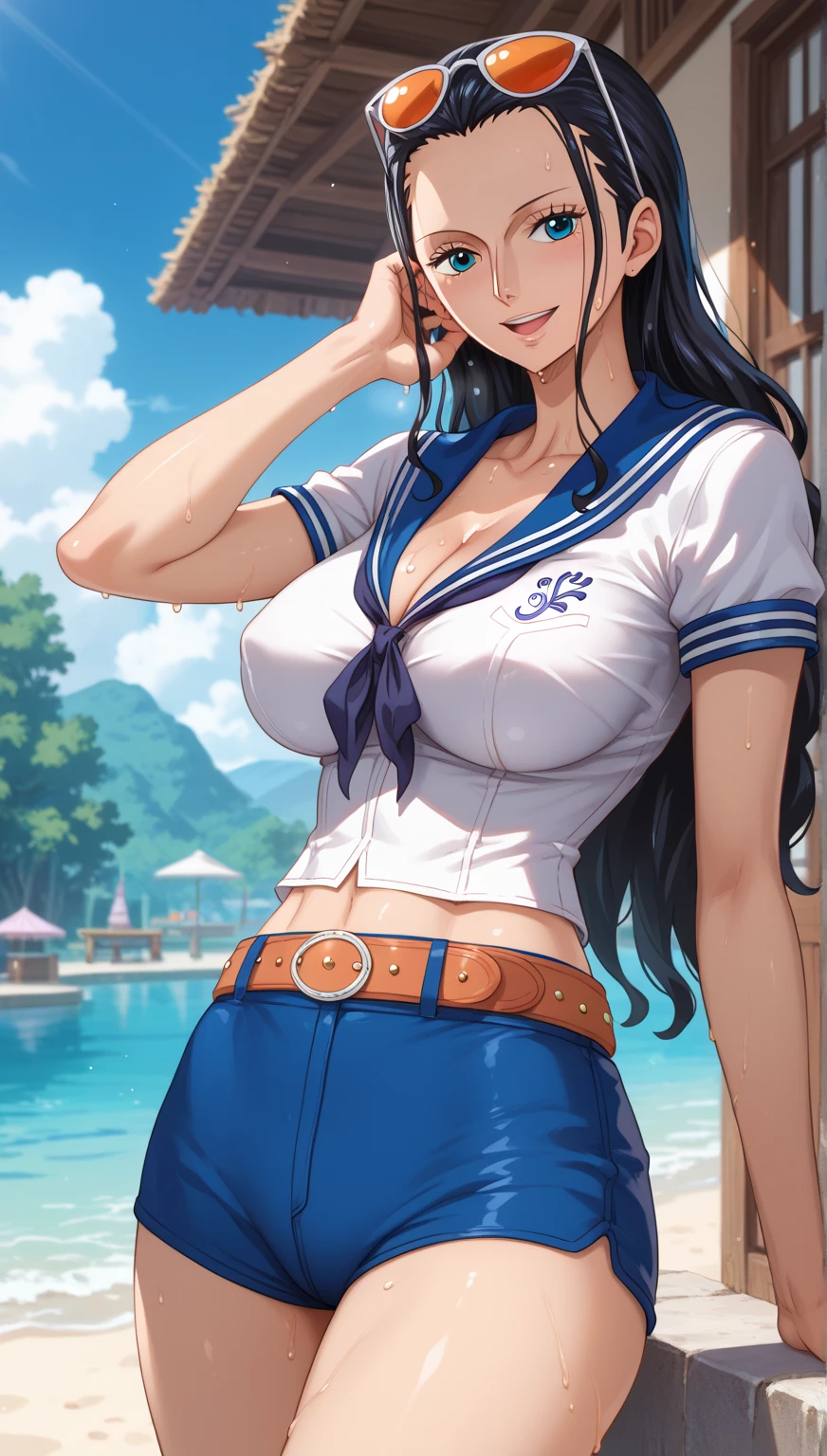 realisticlying、女の子 1 人、selfee、Polo shirt、Wearing a ruffled miniskirt、Breasts slightly larger、Emphasis on transparent cleavage in clothes、Smile、A sexy、Butt sticking out、emphasized