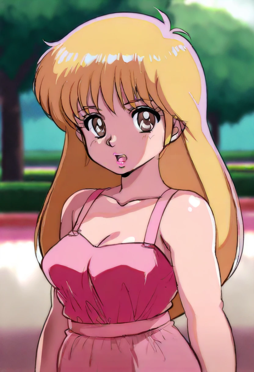 (anime cels style, Masterpiece, best quality, high resolution, anime colored, megami magazine:1.2, anime poster style, anime keyvisual, sharp, 8k, photorealistic), (beautiful eyes:1.5), reiko_aiwaifu, 1girl, blond hair, long hair, (sagging huge breast), (beautiful nude), bikini, cleavage, (upper body:1.3, sitting), (perfect detailed anatomy, perfect arms, perfect fingers, beautiful face, perfect body, shiny skin), onsen, 