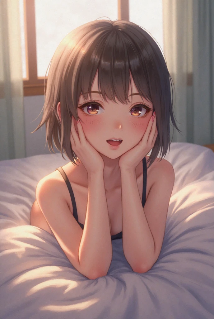 short hair,short hair,Straight hair、Brown Hair、Twinkling eyes、Amber Eyes,Embarrassing,Lying in bed,small胸、Shine、reflected light、Film Grain、masterpiece、Textured skin、Super Detail、Attention to detail、high quality、最high quality、High resolution、16K、Shine,naked,Two people,make out,(small,young,upon),Sweat,Round 1,((最high quality)), (Very detailed), (High-definition CG synthesis 8K wallpaper), 高いly detailed, 高い-definition raw color photos, Professional photography, (((Bokeh))), Written boundary depth,