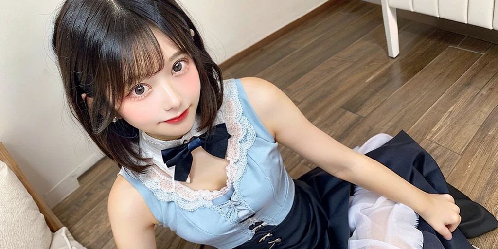 (Highest quality、8k、32K、masterpiece、Hmm:1.2)、Beautiful Japanese Women Photos、Super Short Hair、Cowboy Shot、shirt、Looking at the audience、Boyish、OK、young、Sunburned skin、Big smile、、Large Breasts、Detailed face、Detailed eyes、Take a selfie in a café