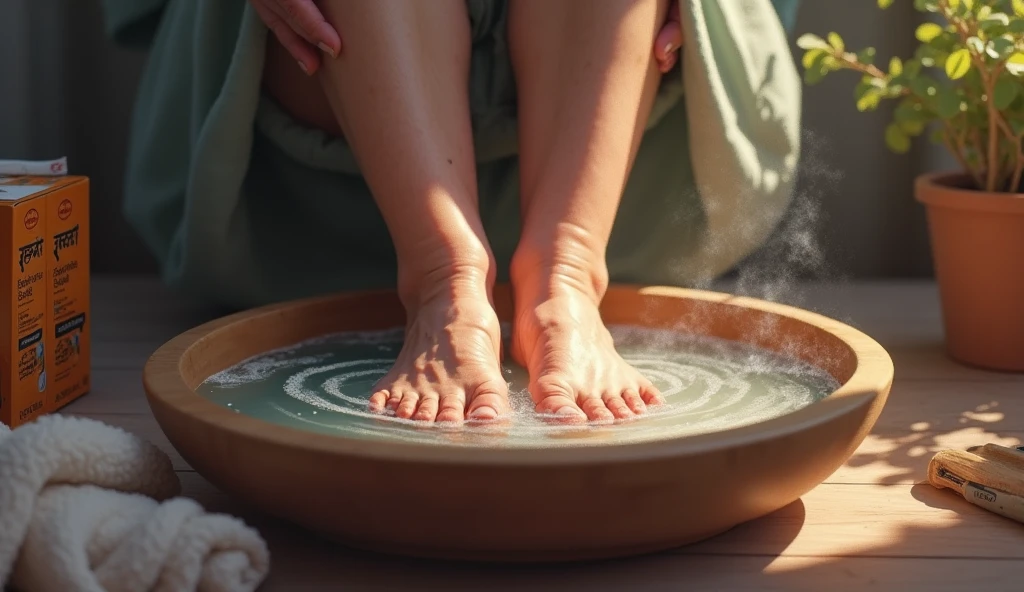 someone feet washing their feet is some weird looking liquid bowel.. just feet picture only, feet in the bowel.