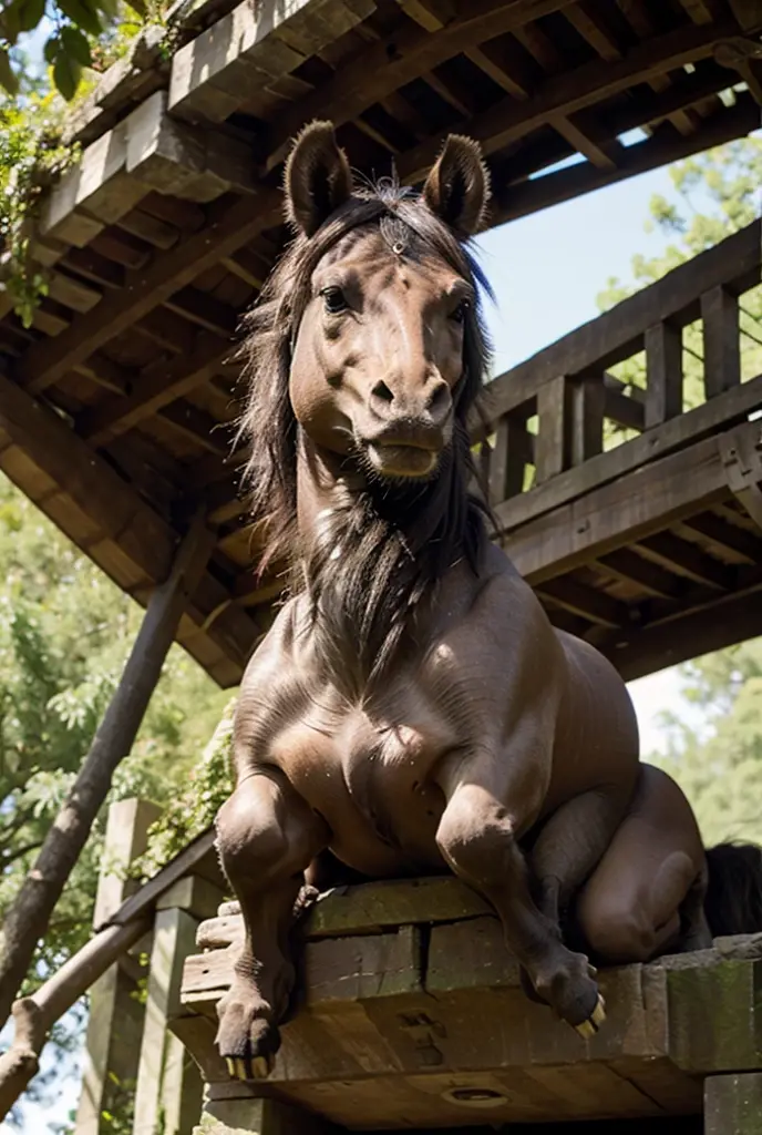 A cute male centaur, dashing hair and smile, bare chest