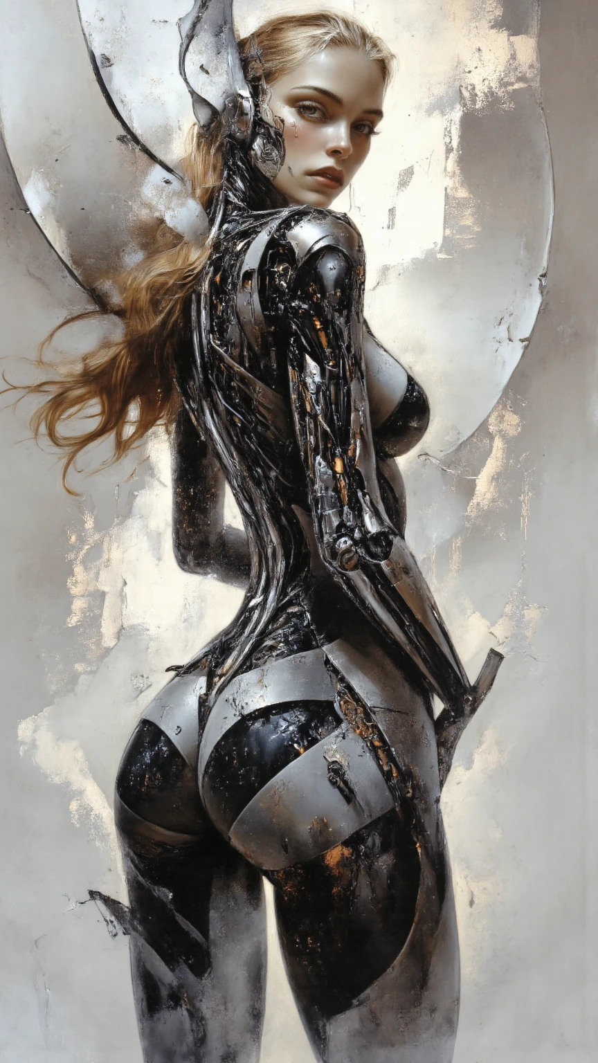 ((Mejor calidad)), ((obra maestra)), (muy detallado: 1.3), 3D, Shitu-mecha, Beautiful Caucasian women blonde cyberpunk with their wick in the ruins of the city of a forgotten war, ancient technology, HDR (High Dymanic Range), trazado de rayos, NVIDIA RTX, superresolución, irreal 5, Sub-Surface Scatterring, texturizado PBR, posprocesamiento, Anisotropic filtering, profundidad de campo, Maximum clarity and sharpness, texturas multicapa, mapas de albedo y especulares, sombreado de superficie, Accurate simulation of light-material interaction, proporciones perfectas, octanaje renderizado, two tone lighting, ISO bajo, balance de blancos, regla de tercios, apertura amplia, 8K RAW, Efficient Sub-Pixel, sub-pixel convolution, Luminescent Particles, Light scattering, efecto Tyndall --auto --s2