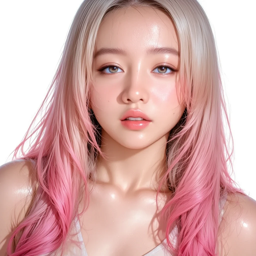 (masterpiece)、highest quality、Depth of bounds written、glass shards、simple background、(((1 girl)))、(((solo)))、Hands of Guido Daniele、looking at the viewer、((reach out))、hands open、tears、Upper body、((straight))、(blonde and pink hair)、dark purple transparent eyes beautiful feces、detailed eye、jewel-like eyes、shining eyes:1.3))、((full nude))