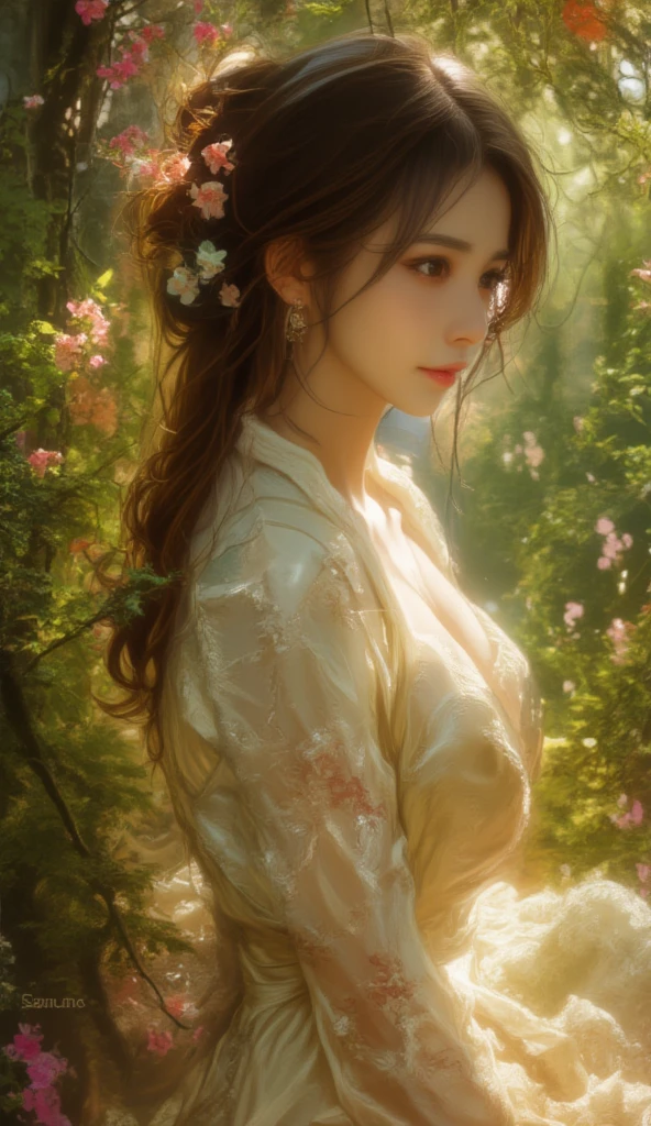 a rich woman sitting in a rice field, beautiful detailed eyes, beautiful detailed lips, extremely detailed face and skin, long eyelashes, elegant dress, serene expression, wide angle, landscape, photorealistic, high quality, vibrant colors, warm lighting, detailed background, (best quality,4k,8k,highres,masterpiece:1.2),ultra-detailed,(realistic,photorealistic,photo-realistic:1.37)