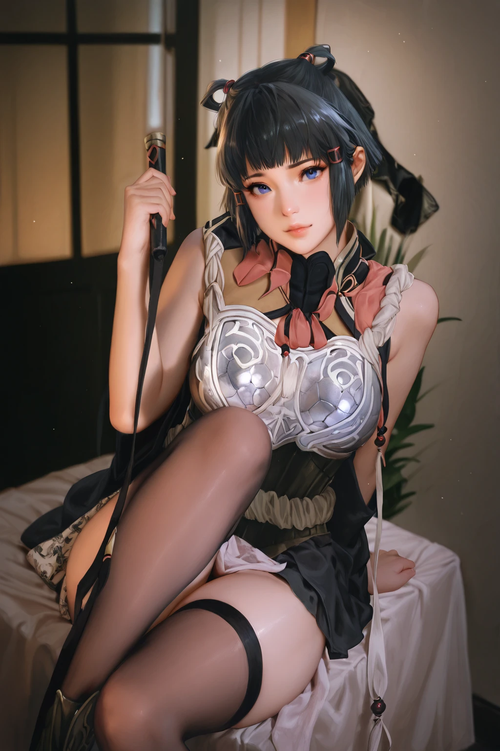 ((best quality)), ((masterpiece)), (detailed), very skinny, prominent collarbones, skinny arms, flat stomach, visible hip bones, red and white clothing, Bloodborne inspired, occult aesthetic, occult, detailed and intricate steampunk and detailed gothic, NSFW, Very dramatic and cinematic lighting, cosmic horror, grim-dark, side-lighting, perfect face, NSFW, Fluttering lace flared long knee length dress with frilly petticoats, knee length dress, pleated petticoats, ta dress, petticoats gothic lolicomplex lace boots, side-lighting, gothic lolita aetic, wielding a mighty sword with mechanical components, carbine, NSFW, beautiful small breasts, small breasts, full body, whole body, body, NSFW, full body, whole body, head-to-toe NSFW