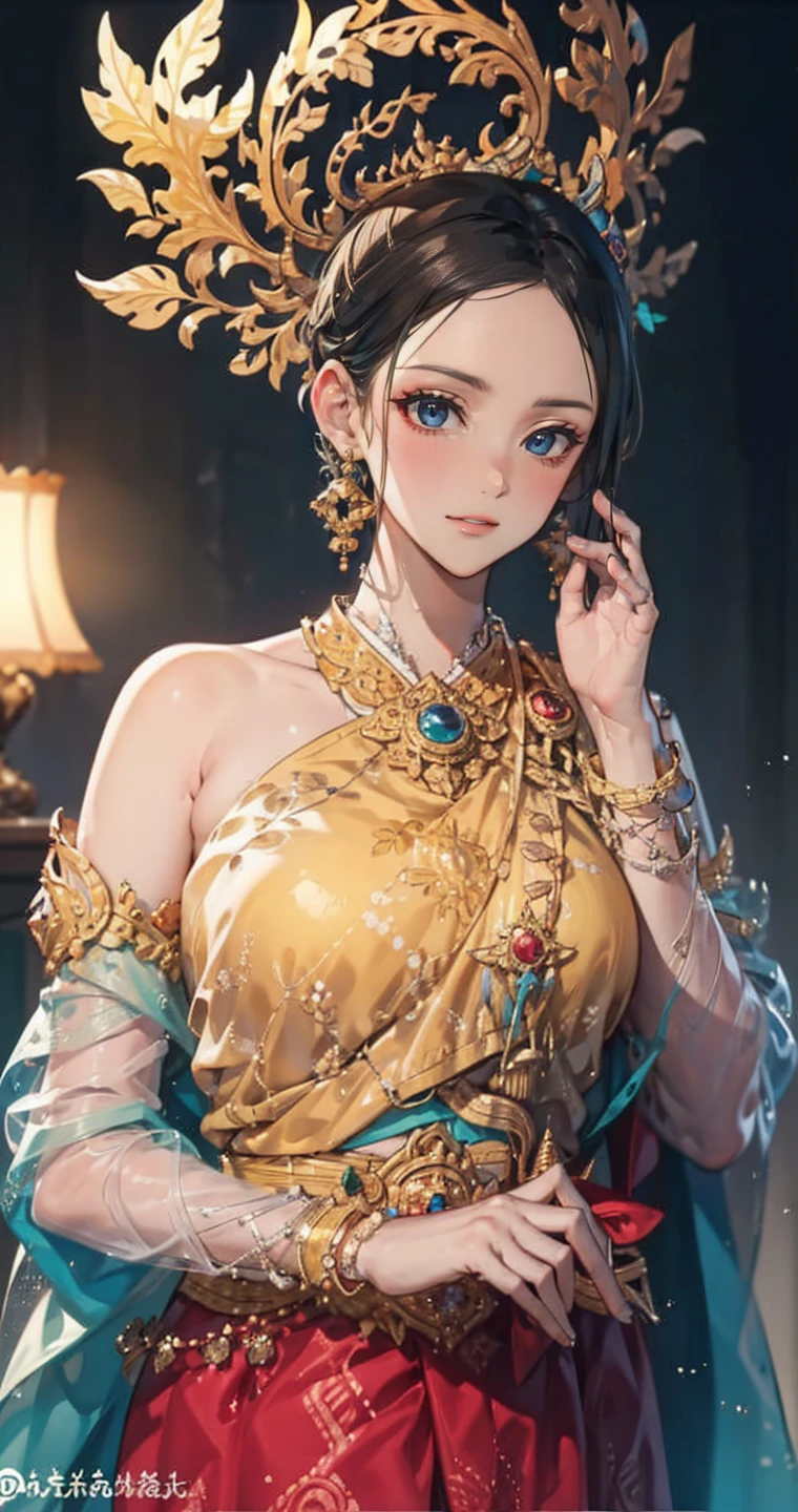 1girl in, long_hair, Portrait, Upper body, China Transparent Silk Dress, Dress, Hair Ornament, Necklace, Jewelry, Long hair, earrings, chinese clothes