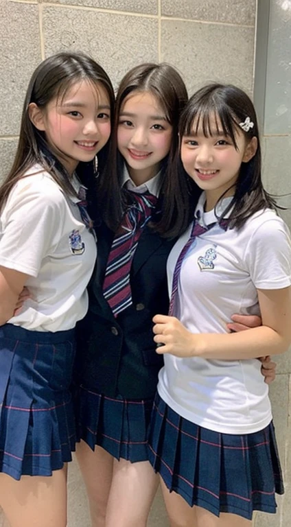 Three very young girls in bed、Sailor Suit Bow Tie,18-year-old,bangs,a little smile、each with a different hairstyle,from below,front light、breast enhancement、Nipples in full view、erotic smile、Soaking wet whole body、water droplets、live action、photograph、Mr..々Counterpoint、Big breasts pressed together