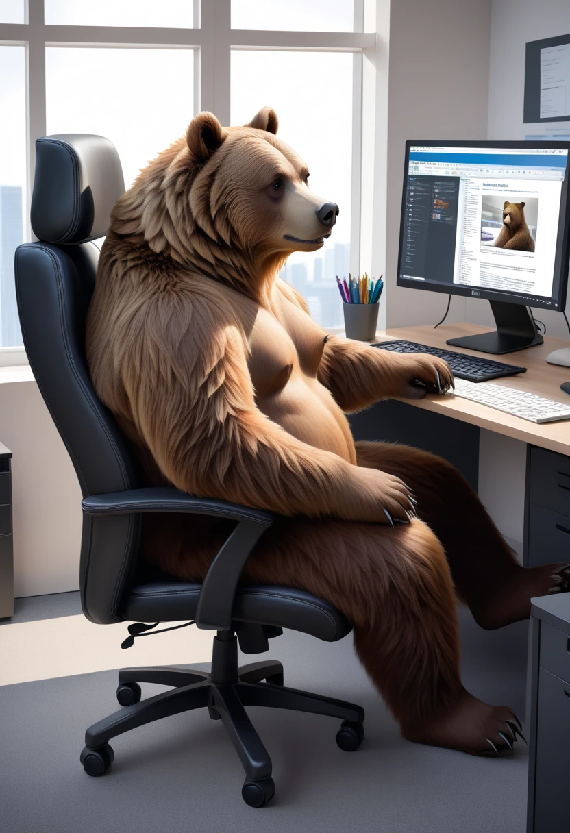 dad male polar bear with small blue eyes, no eyebrows, no pants white briefs ,white ankle socks , removing shirt , highly detailed lineart, realistic feet, 4k, best quality, masterpiece,office, vivid colors, physically-based rendering , finger inviting