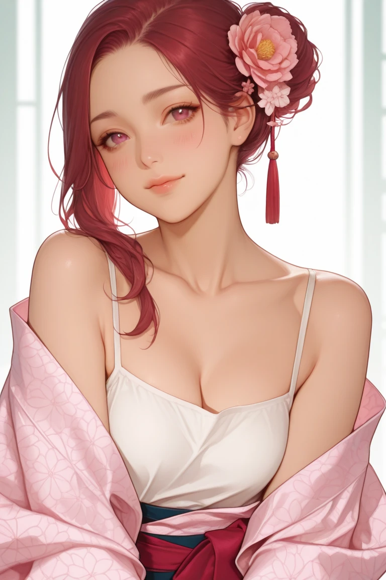 a close up of a woman in a white dress with a pink flowered top, beautiful asian girl, japanese model, beautiful asian woman, 奈良美智, beautiful young korean woman, gorgeous young korean woman, beautiful south korean woman, japanese woman, asian girl, elegant japanese woman, japanese goddess, beautiful young asian woman, an asian woman