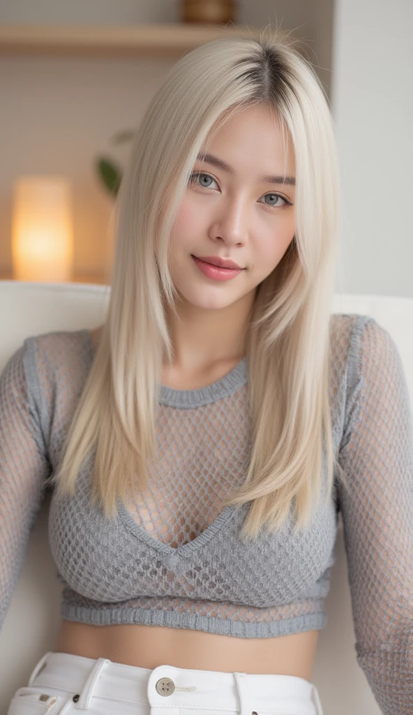 (Dark Skin: 1.4）、Wear a sweater、Wearing jeans、city、smile、Highest quality、masterpiece、High resolution、(detailed: 1.4)、1 Girl、Very thin eyebrows、Dark bluish eyeshadow、Thick black eyeliner、Accentuate your eyes with eyeliner、False eyelashes、（Flashy makeup）、blonde、((whole body))、((Standing and looking at me))