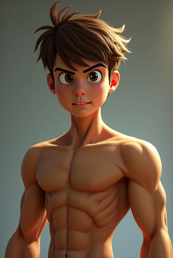 Make a robust boy with muscles and cinnamon skin with red hair