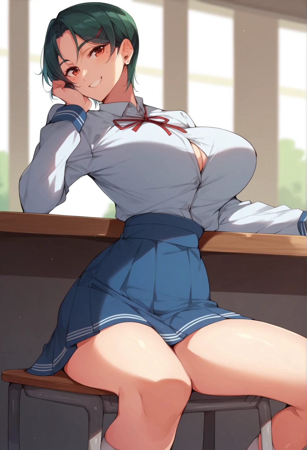 score_9, score_8_up, score_7_up, score_6_up, score_5_up, score_4_up, (source_anime),Delicate beautiful girl, spread legs, tactile hair, black hair, Glasses, classroom, big tits, black pantyhose, open suit, sailor suit, panties, Pleated skirt,brainwashing,empty eyes,(((NSFW)))((question mark))((lower body))