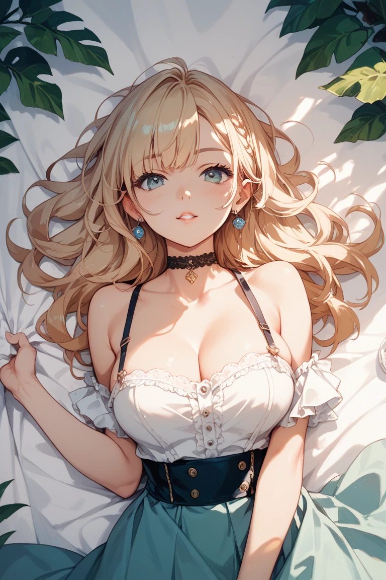 super high image, super detail, super high resolution, portrait, sexy female, beautiful, cute, glasses, blue sparkling big eyes, light blonde glossy braided bangs hair, red alluring moist lips, amorous expression, lewd expression, huge breasts, under boobs, side boobs, abs, great proportion, perfect proportion, slender, black lace see-through tight dress, background lots of petals from lilies cherry blossoms and sunflowers are spread all over the place, professional lighting