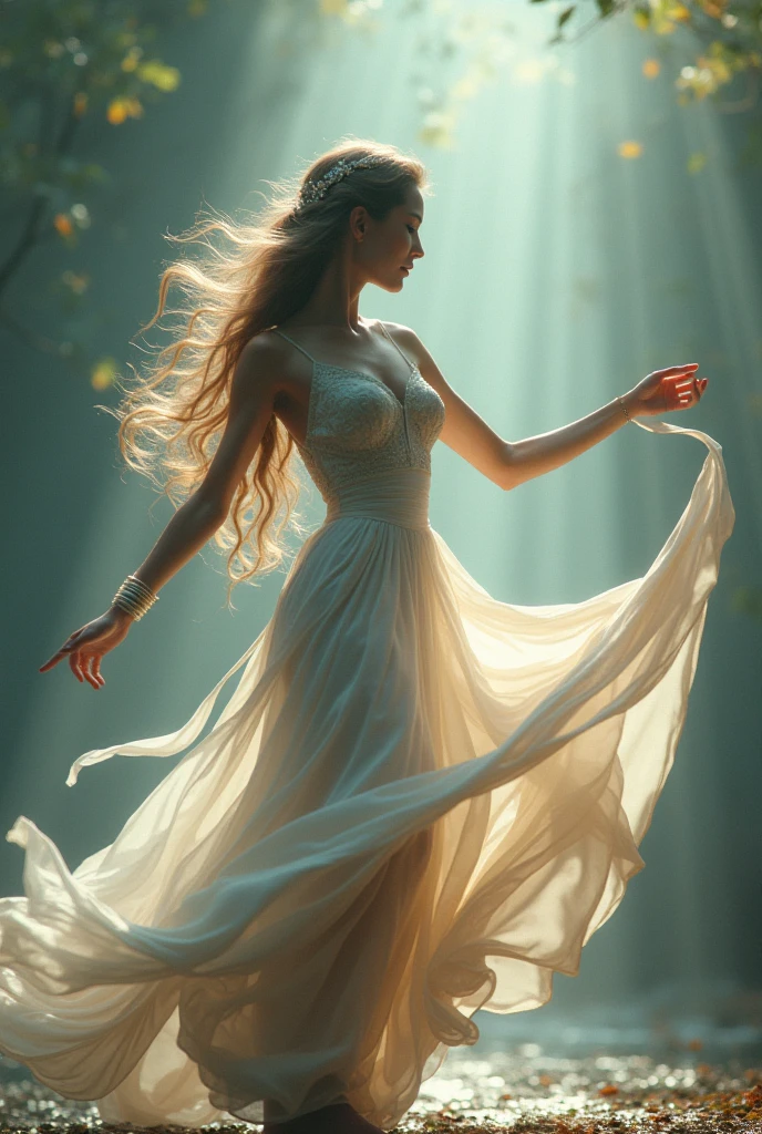 a girl in a flowing dress, dancing gracefully,beautiful detailed eyes,beautiful detailed lips,extremely detailed eyes and face,longeyelashes,elegant movement,active pose,twirling skirt,natural lighting,warm color palette,(best quality,4k,8k,highres,masterpiece:1.2),ultra-detailed,(realistic,photorealistic,photo-realistic:1.37),intricate details,vibrant colors,soft focus,oil painting,cinematic lighting