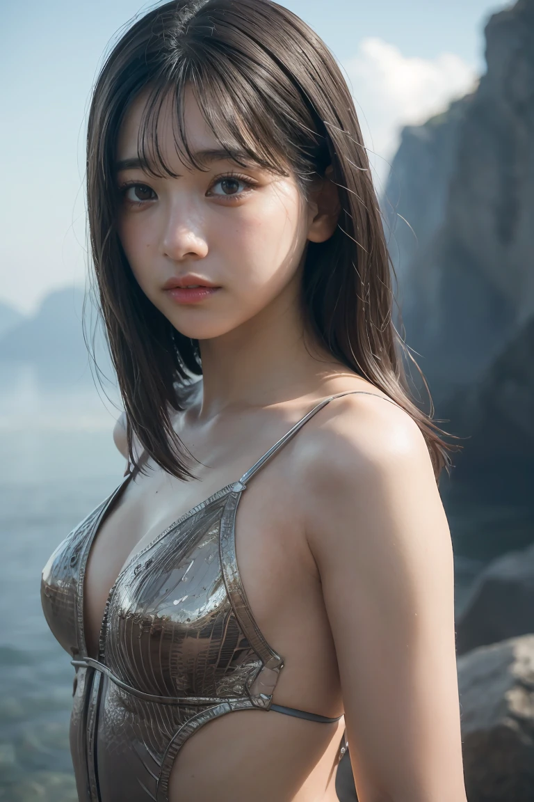 (masutepiece, Best Quality:1.2), 8K, Official art, Upper body naked、Five Fingers、Full body photo, full body Esbian、Suit Beauty、Big Dipper in the background、star explosion、Beautiful barefoot woman with dark hair, hold a flame in your right hand、i&#39;i&#39;i&#39;i&#39;I&#39;m holding a snowstorm in my left hand、Bright lava light rises above the broken Earth from beneath the asteroid belt(Jagged rock rocks and fragments shot into the air:1.3) (Storm of windy dust debris:1.1) Volume fogmist by trace Z、It can allow bright light from below to pass through、 (​masterpiece) (top-quality) (detaileds) (8K) (电影灯光) (foco nítido) (Convoluted)A dark-haired、14years、small tits、A delightful、A smile、unbelievable Ridiculous, (Beautiful girl with upper body, Pretty Face, arching back down, Gold hair ornament on hair、Wearing a cute suit、close up, Wearing a suit, Short sleeve, gardenia, violaceaess, space system, Looking at Viewer, Film grain, chromatic abberation, Sharp Focus, face lights, Dynamic lighting, Cinematic lighting, Eyes and faces with detailed, Bokeh background, (Tie with Emma written on it、1 copy:1.2)