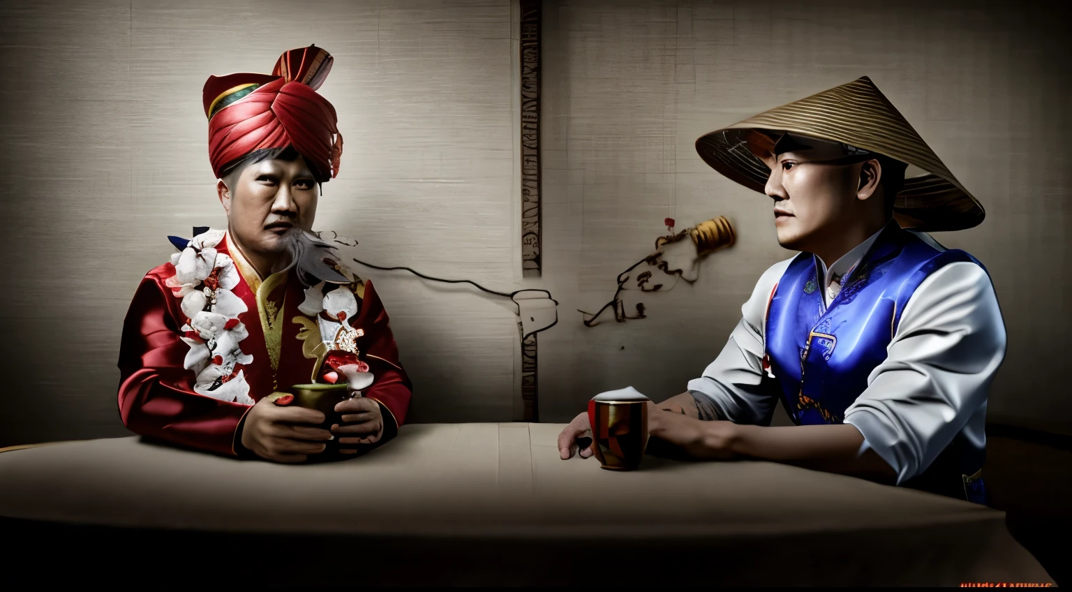 Raiden mortal kombat, mortal kombat, The Asian, Chinese costume, Chinese hat, Asia, men in Asian traditional costumes, фотоrealism, realism, realistic