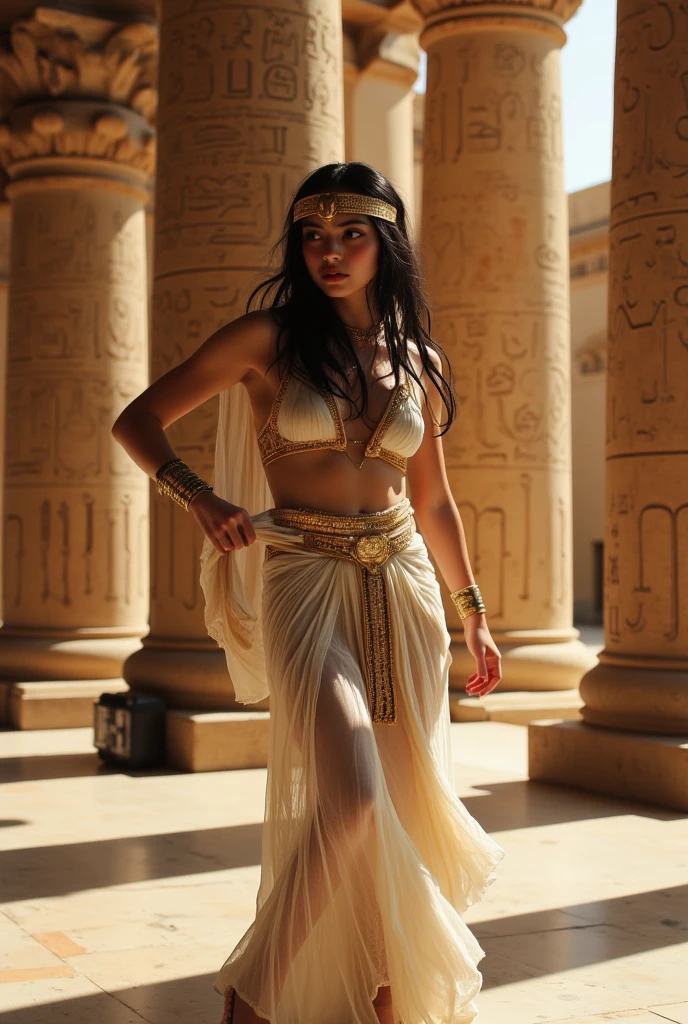 Cleopatra from the front, very beautiful with a carpet at her feet
