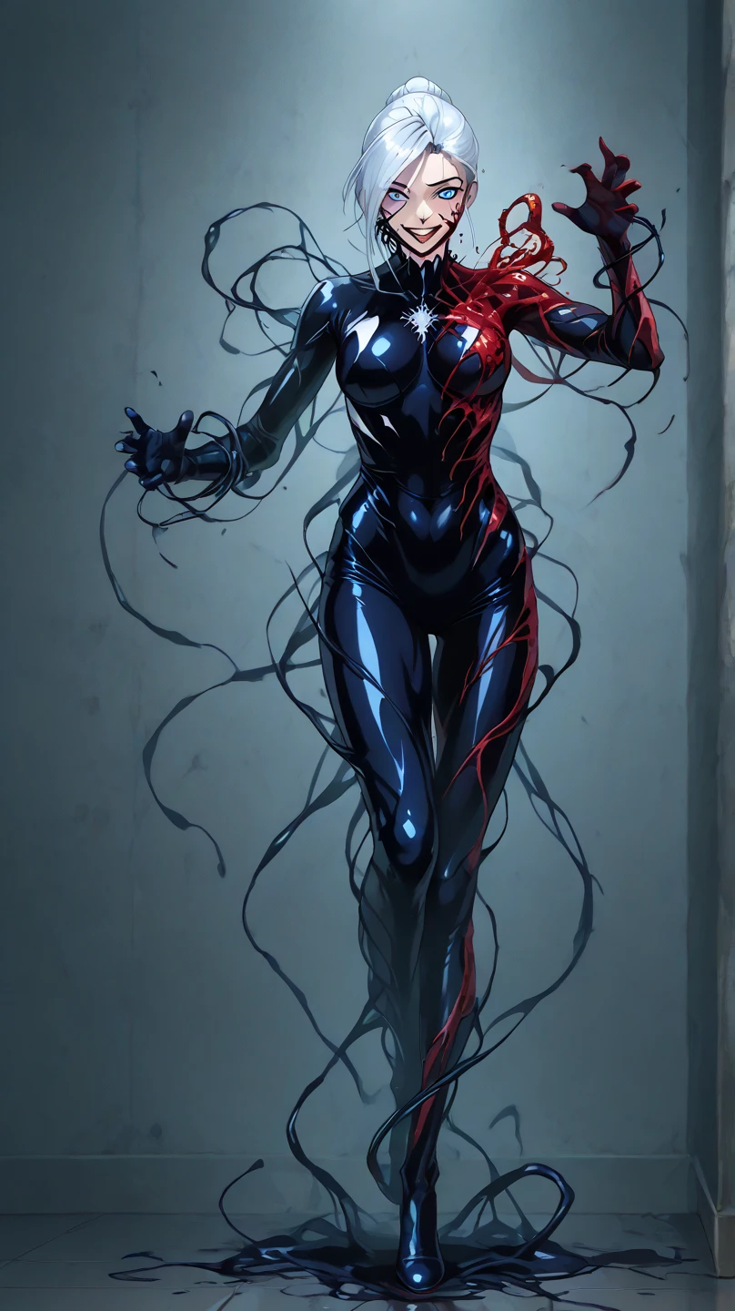 a beautiful  woman，（Fusion with symbiote：1.3），The perfect symbiote，Tall guy，legs long，long and flowing hair，完美的big breasts body，big breasts body，性感的big breasts body，big plump breasts，Plump buttocks，Slender legemale carnage：1.9），（Tentacle wrapping：1.8），（Full body covered with symbiote patterns：1.5），（红色Symbiote whole body紧身衣：2.0），High heeled beauty，Perfect facial features，is a perfect face，delicated face，beautidful eyequisite Eyeinely quality eyes，（Systemic symbionts：1.8），（Symbiote whole body：1.8），（Full body red symbiote skin：1.9），Scarlet all over，dentes pontiagudos，Hands are very thin，perfect hand，sharp talons，red - eyed，perfectquality，Perfect painting，Number of works，truly a masterpiece，Highest resolution，Just the right lighting，perfect  detail，standing on your feet，Full body like，SVSC