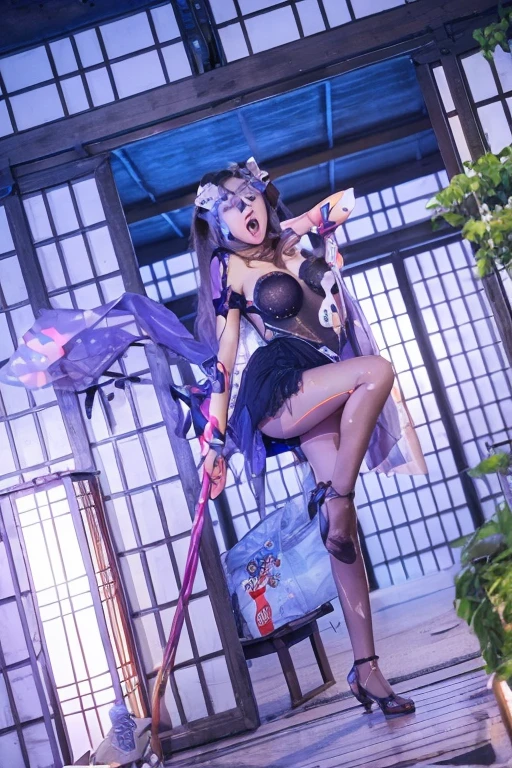 ((The background is the village of Shinobi:1.5)、Female ninja training in the village)、(Realistic、Like a photograph、Live Action、8k, Photorealistic, RAW Photos, Best image quality: 1.4), Single-lens reflex camera、RAW Photos, highest quality, Realistic, Highly detailed CG Unity 8k wallpaper, Written boundary depth, Cinematic Light, Lens flare, Ray Tracing, Realistic background、((waso:1.5、ninjya:1.3、kunoichi:1.4、skirtlift)、Sexy Ninja:1.37、Get into a fighting stance:1.3、Ninjutsu activation:1.2、Trained abdominal muscles、Big Breasts、Pull up the hem to reveal your underwear:1.3)、Grey Hair、short hair、Standing in the village、Night Village、((Ultra-dense skin))、 1 girl,Cute Kunoichi、((whole body:1.5)，Looking at the audience:1.1、Glare、I like that style、Pay attention to the details、The perfect outfit、(White skin)、An accurate portrait、Accurate Arm、Accurate feet、Beautiful legs、Precise thighs、Anatomically correct body、View from below