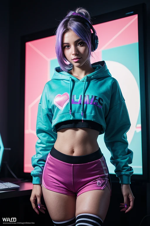 {(Sha’Carri Richardson, usando (legging preto de couro), e um (moletom pink, with Stylish Toca De Frio wool beanie), (sensual)corpo peito, quadril largo, cintura fina, coxas largas e grossas}, pernas musculosas.