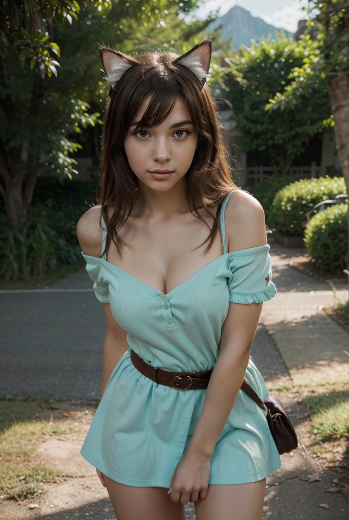One Girl, 14 years old、Light blue with fluorescent green dress、pubic hair、On all fours、Front view image、Beautiful American Girl、Aesthetic artwork, Beautiful American models, Straight Brand Hair, long hair、Beautiful American Face, Light brown eyes, Fair skin, Thin face,(Textured skin, Skin pores:1.1), It gives me goosebumps, Seductive pose, Central Park Lawn、Bright daylight、 Natural light, Nikon Z8 + NIKKOR Z 24-120mm f/4 seconds、Extremely large breasts