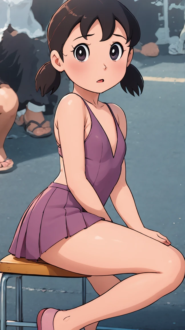 (best quality,4k,8k,highres,masterpiece:1.2),ultra-detailed,realistic,photorealistic:1.37,detailed eyes,beautiful detailed lips,pale.hinata hyuga wearing skintight hoodie,shizuka,hot, layered sleeve, perfect figure, attractive rounded  big breasts, naughty smile, puffy lips, posing in sunshine, outdoor , purple skin tight hoodie, skin tight brown pants, abs , cameltoe,breast,milf, sexy , hot ,full body,sunrise background 