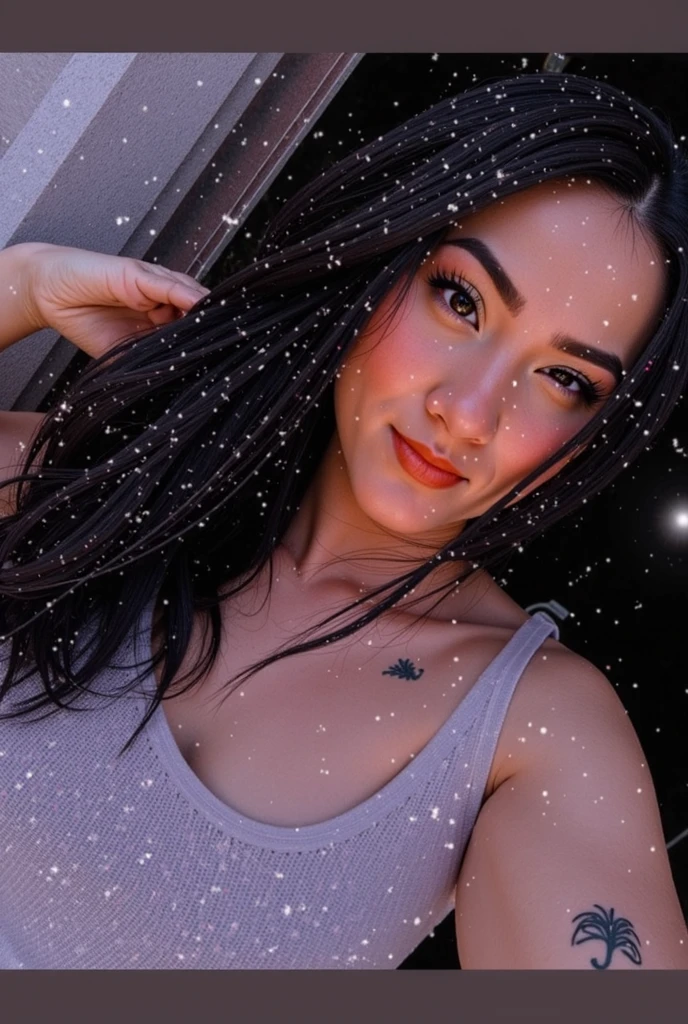 a close-up of a woman in a bikini with a cell phone, black Crespo hair, long wild black Crespo hair, Crespo black hair, Crespo haired, long black Crespo hair, Crespo, Crespo hair, black long Crespo hair, long Crespo black hair, Crespo afro, long dark Crespo hair, Crespo bangs, curls on top, gigantic, tight pink curls