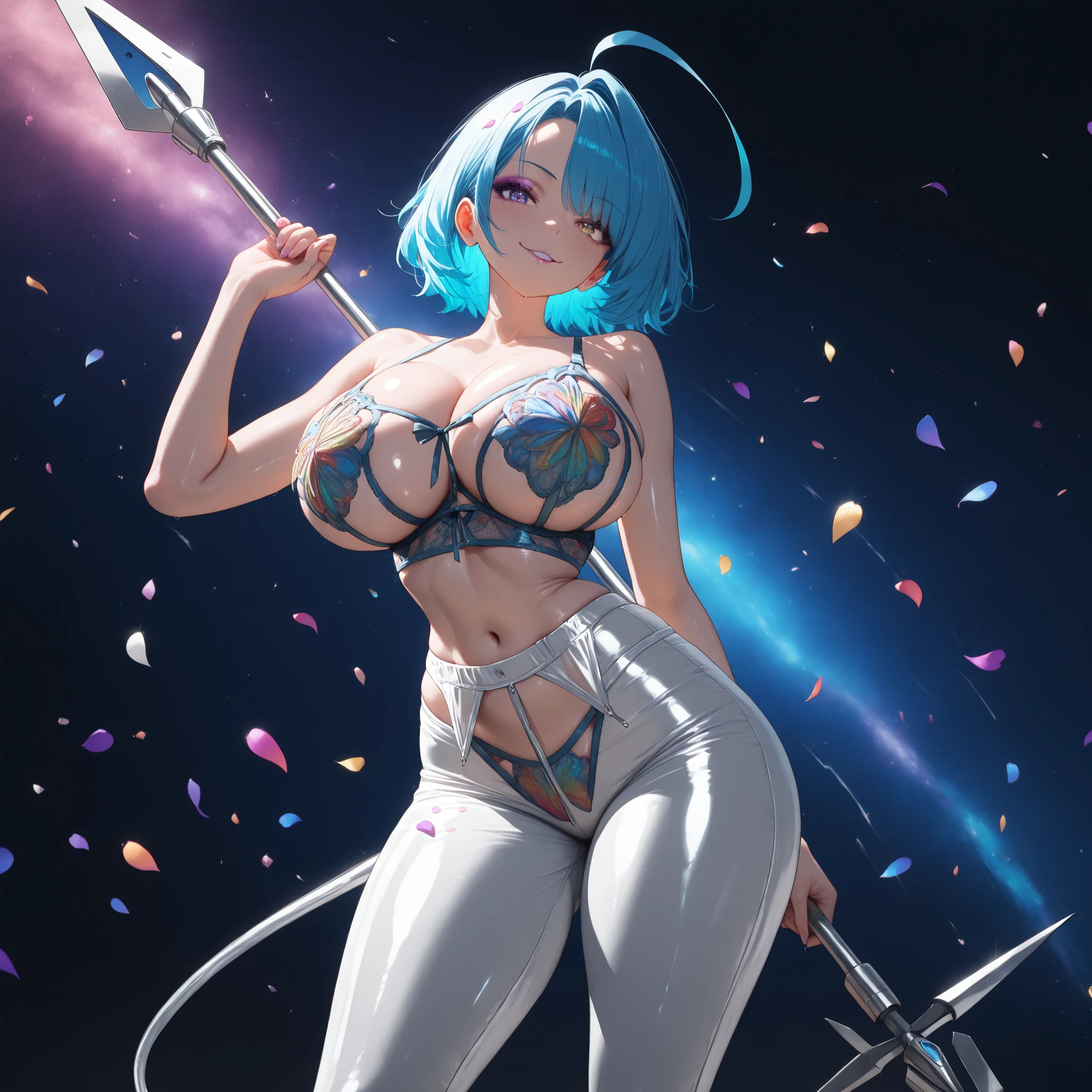Magnificent artificial intelligence, beautfull woman, hyperrealisti, cinematic angle, blue neon blurred background, apparent circuits,  Vibrant, detailded, ZBrush, comic illustration, trends on artstation. by peter mohrbacher, por wlop, por Ruan Jia, by alphonse mucha, by dmitry prozorov, por Norman Rockwell, half naked, shirtless, leathercoat, short white hair