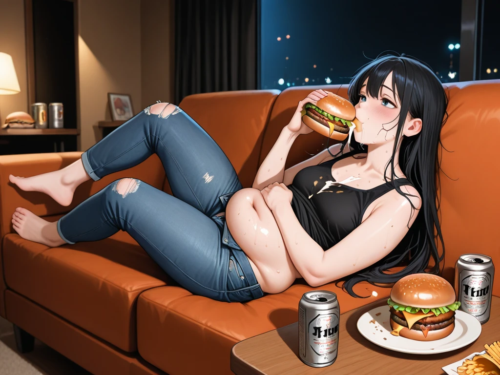 Woman in cape and hot pants eating tacos at a Mexican food stall There are a lot of tacos, coke and tequila on the table. I can see your pants String Panties Wearing leggings Brown Hair Bikini Tops