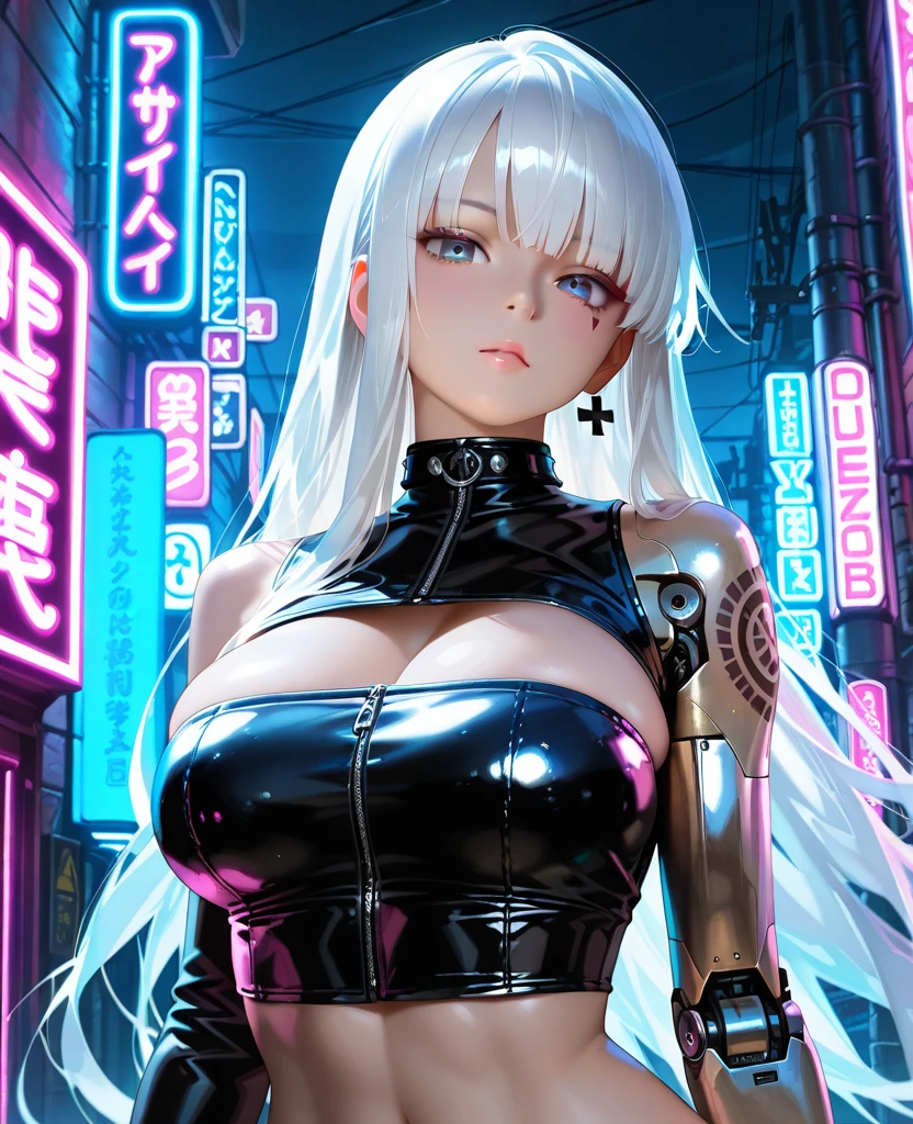 A closeup of a woman in a gothic nun's outfit with a gun, cyberpunk oppai, cute cyborg girl, biomechanical oppai, cyberpunk anime girl mech, robotic anime mixed with organic, wlop. scifi, 8k high quality detailed art, girl in mecha cyber armor, beautiful white cyborg girl, beautiful cyborg girl, cyborg woman perfect anime